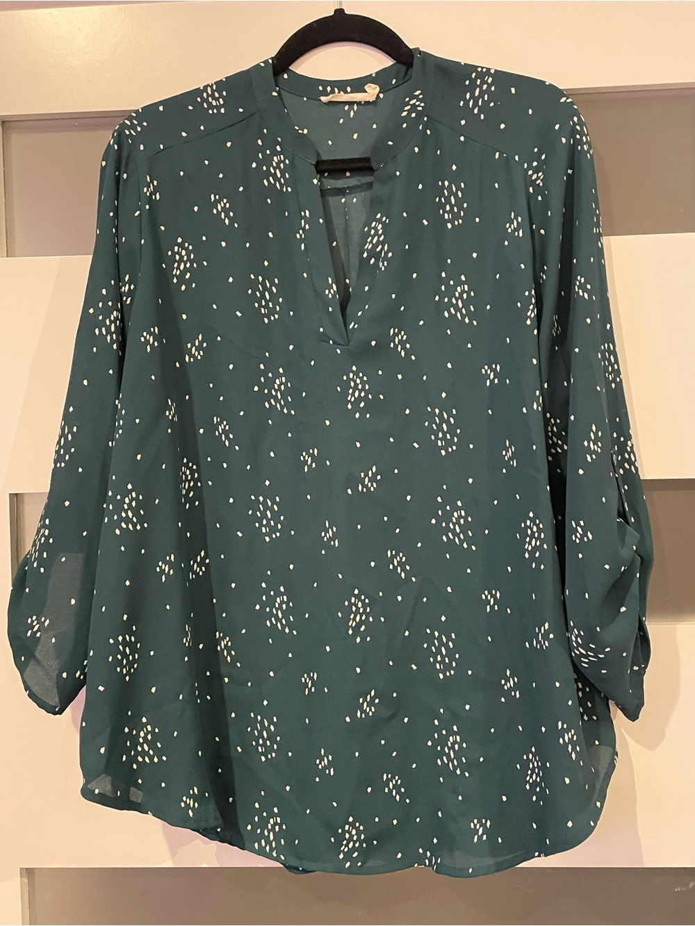 Lush Teal Dot Split V-Neck Tunic